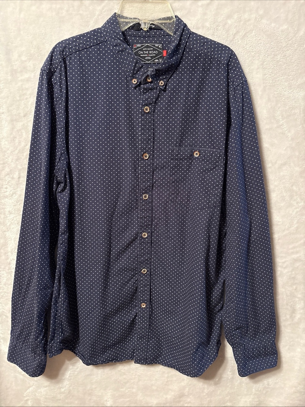 On The Road Navy Button-Down Shirt with White Microdots
